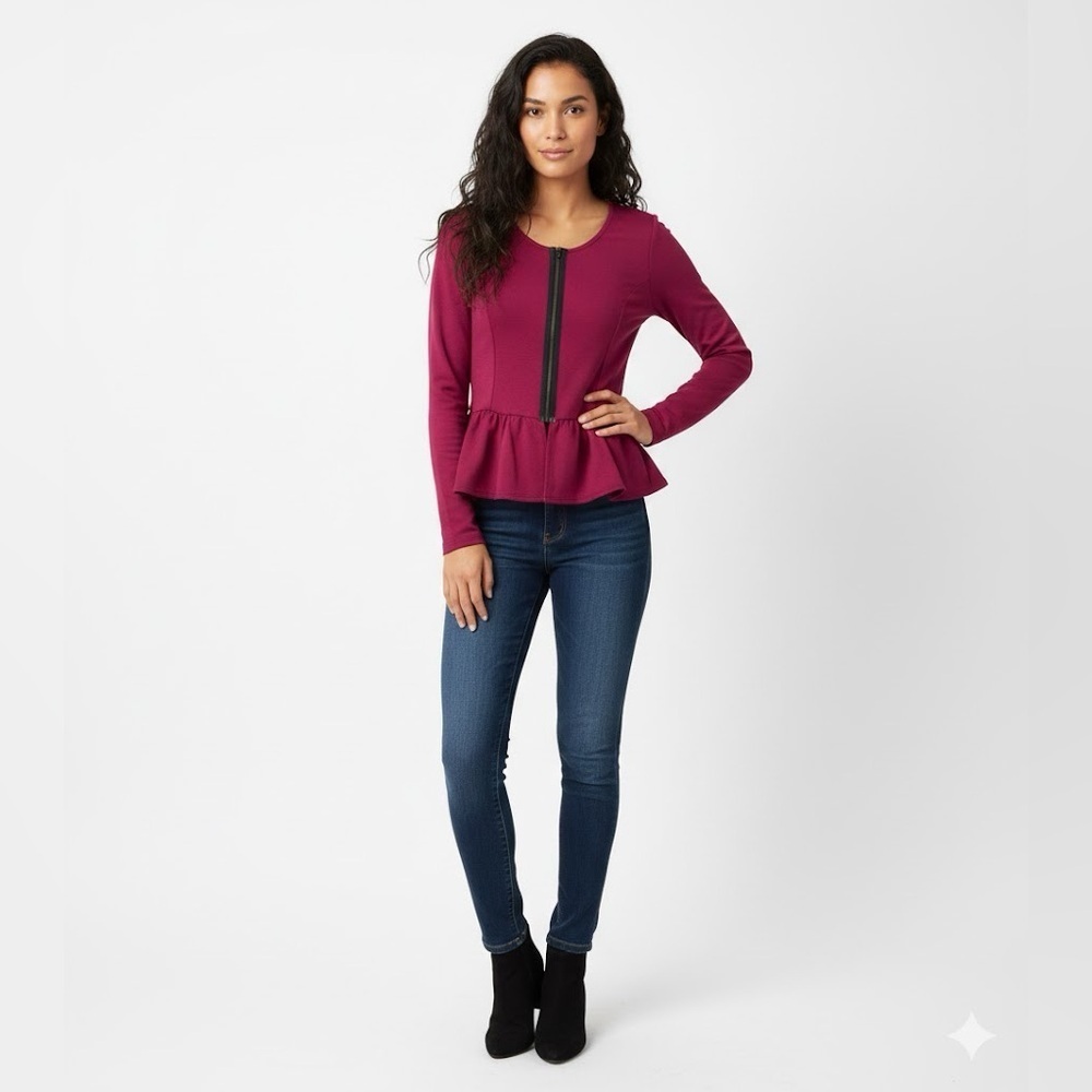 Living Doll Pink Peplum Long Sleeve Blouse